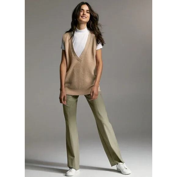 NEW Aritzia Babaton Sidney Tan Wool Cashmere Deep V Sweater Vest Top Size XXS - Picture 1 of 5